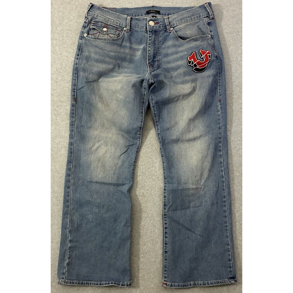 True Religion Billy Jeans Men’s 36 Relaxed Bootcut Blue Denim Red Stitch Patch